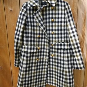 J. Crew Oxford Check wool coat. Brass buttons. Size 8